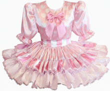 Jeanie Custom Fit Pink Lavender Polka Dots Stripes Satin Adult Sissy Dress by Leanne's