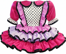Gluck Custom Fit Hot Pink Violet Lavender Polka Dot Satin Adult Sissy Dress by Leanne's