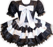 Carrie Custom Fit Black White Satin Brocade Adult Sissy Dress by Leanne's