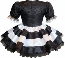 Carrie Custom Fit Black White Satin Brocade Adult Sissy Dress by Leanne's