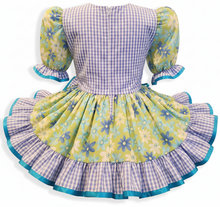 Sicily Custom Fit Blue Gingham Lime Green Flowers Adult Sissy Dress by Leanne's
