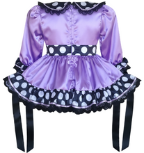 Jordan Custom Fit Purple Lavender Black Polka Dot Satin Adult Sissy Dress by Leanne's