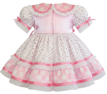 Jill Custom Fit Pink Satin Polka Dots Flowers Adult Sissy Dress by Leanne’s