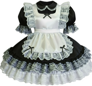 Black and white maid outfit with lace details on a white background