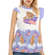 Adorable Plane Bear Sleeveless Ruffle Blouse