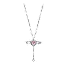 Pink Crystal Heart Angel Wings Pendant Necklace