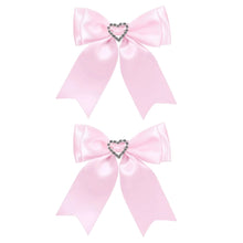 2 Satin Ribbon Hair Bows Clips with Heart Rhinestones for Sissy Lolita Dress up