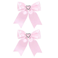 2 Satin Ribbon Hair Bows Clips with Heart Rhinestones for Sissy Lolita Dress up