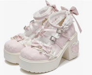 Mary Janes PVC Lacy Platform Heels Shoes Boots for Adult Little Girl Sissy Lolita Dress-up