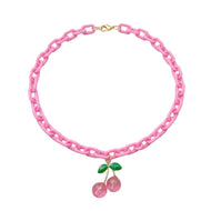 Pink Cherry Chain Necklace