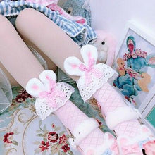 Pink Bunny Ears Lace Ruffle Bows Sissy Socks