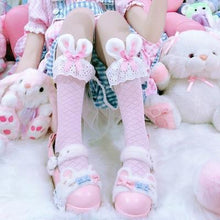 Pink Bunny Ears Lace Ruffle Bows Sissy Socks