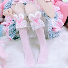 Pink Bunny Ears Lace Ruffle Bows Sissy Socks