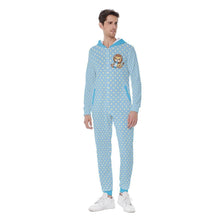 Blue Baby Lion Polka Dot Hooded Zipper Front Sissy Pajamas