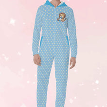 Blue Baby Lion Polka Dot Hooded Zipper Front Sissy Pajamas