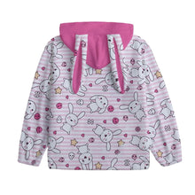 Pink Stripe Bunny Ears Unisex Zipper Front Hoodie