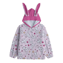 Pink Stripe Bunny Ears Unisex Zipper Front Hoodie