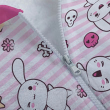 Pink Stripe Bunny Ears Unisex Zipper Front Hoodie