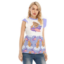 Adorable Plane Bear Sleeveless Ruffle Blouse
