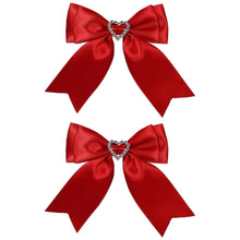 2 Satin Ribbon Hair Bows Clips with Heart Rhinestones for Sissy Lolita Dress up