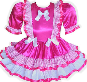 Lucinda Custom Fit Fuchsia Satin Gingham Adult Little Girl Sissy Dress by Leanne's