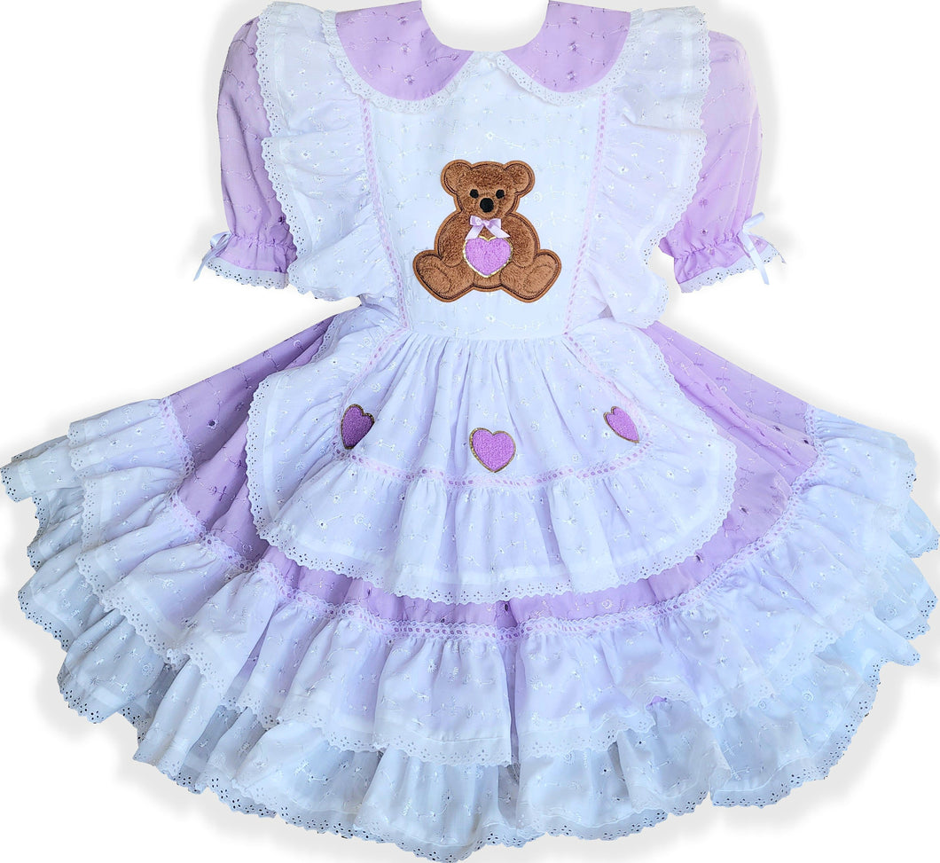 Lacrisha Custom Fit Eyelet Teddy Bear Hearts Ruffles Adult Sissy Dress by Leanne's