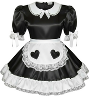 Black and white maid costume with heart designs on a white background