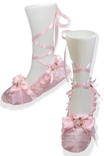 Ready to Wear You Pink Roses Adult Baby Sissy Ballet Slippers Booties by Leanne's