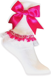 Men's White Lacy Socks Fuchsia Bows for Adult Sissy Little Girl Leanne's