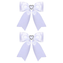 2 Satin Ribbon Hair Bows Clips with Heart Rhinestones for Sissy Lolita Dress up
