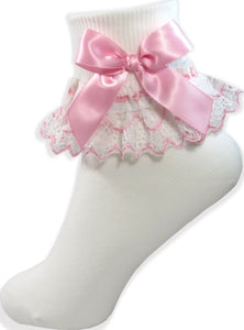 Pink White Lace Bows Lacy Socks for Adult Little Girl Sissy Boy Dress up by Leanne's