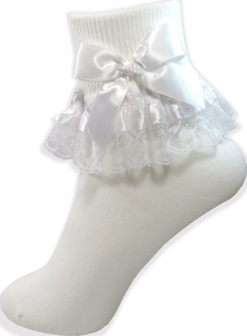 White Lacy Socks with Ribbon & Bows for Adult Sissy Little Girl Leanne's