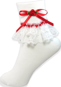 Red Ribbon Bows White Lacy Socks for Adult Sissy Little Girl Leanne's