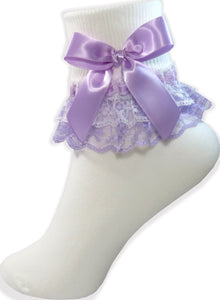 Lavender Ribbon Bows White Lacy Socks for Adult Sissy Little Girl Leanne's