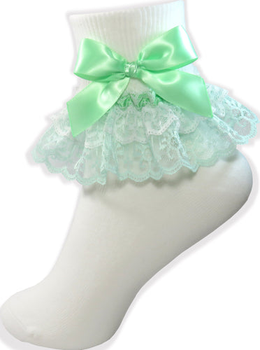 Mint Green Ribbon Bows White Lacy Socks for Adult Sissy Little Girl Leanne's