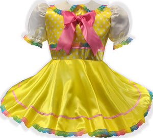 Aida Custom Fit Yellow Satin Polka Dots Adult Sissy Dress by Leanne's