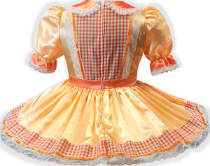 Alaia Custom Fit Orange Satin Gingham Bows Adult Sissy Dress by Leanne's