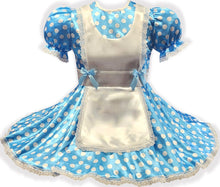 Annie Custom Fit Blue Satin Polka Dots Adult Sissy Apron Dress by Leanne's