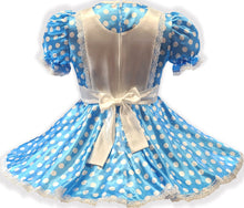Annie Custom Fit Blue Satin Polka Dots Adult Sissy Apron Dress by Leanne's