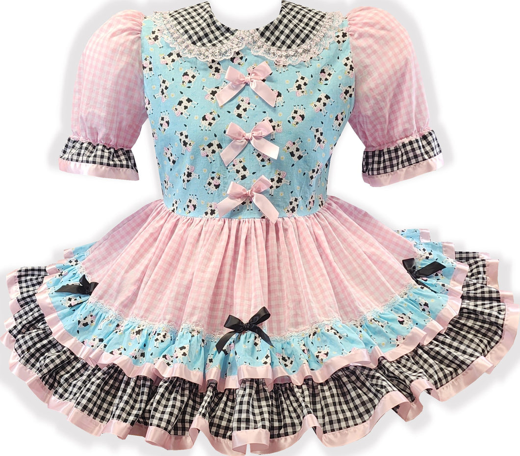Ready to Wear Pink Gingham Cows Bows Adult Sissy Dress by Leanne's