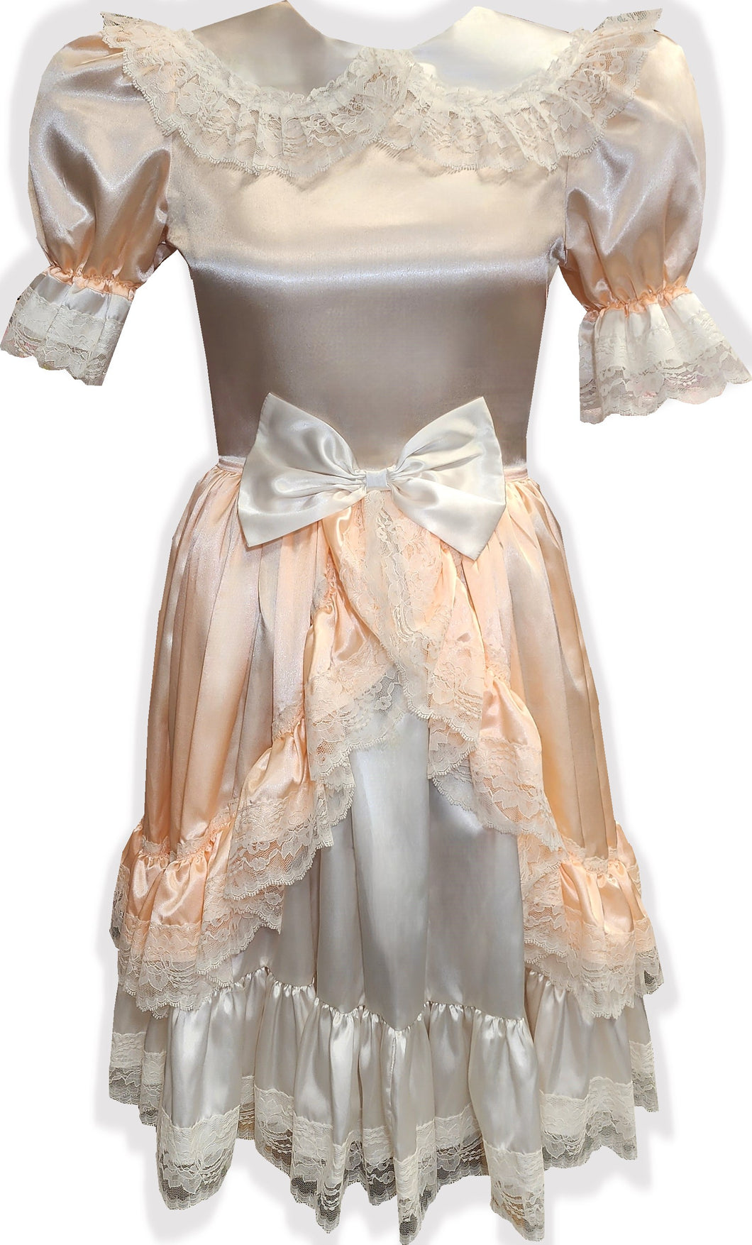Ready to Wear | Peach Ivory Satin Adult Sissy Dress by Leanne's