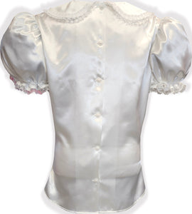 Custom Fit White Satin Button Back Adult Sissy Blouse by Leanne's