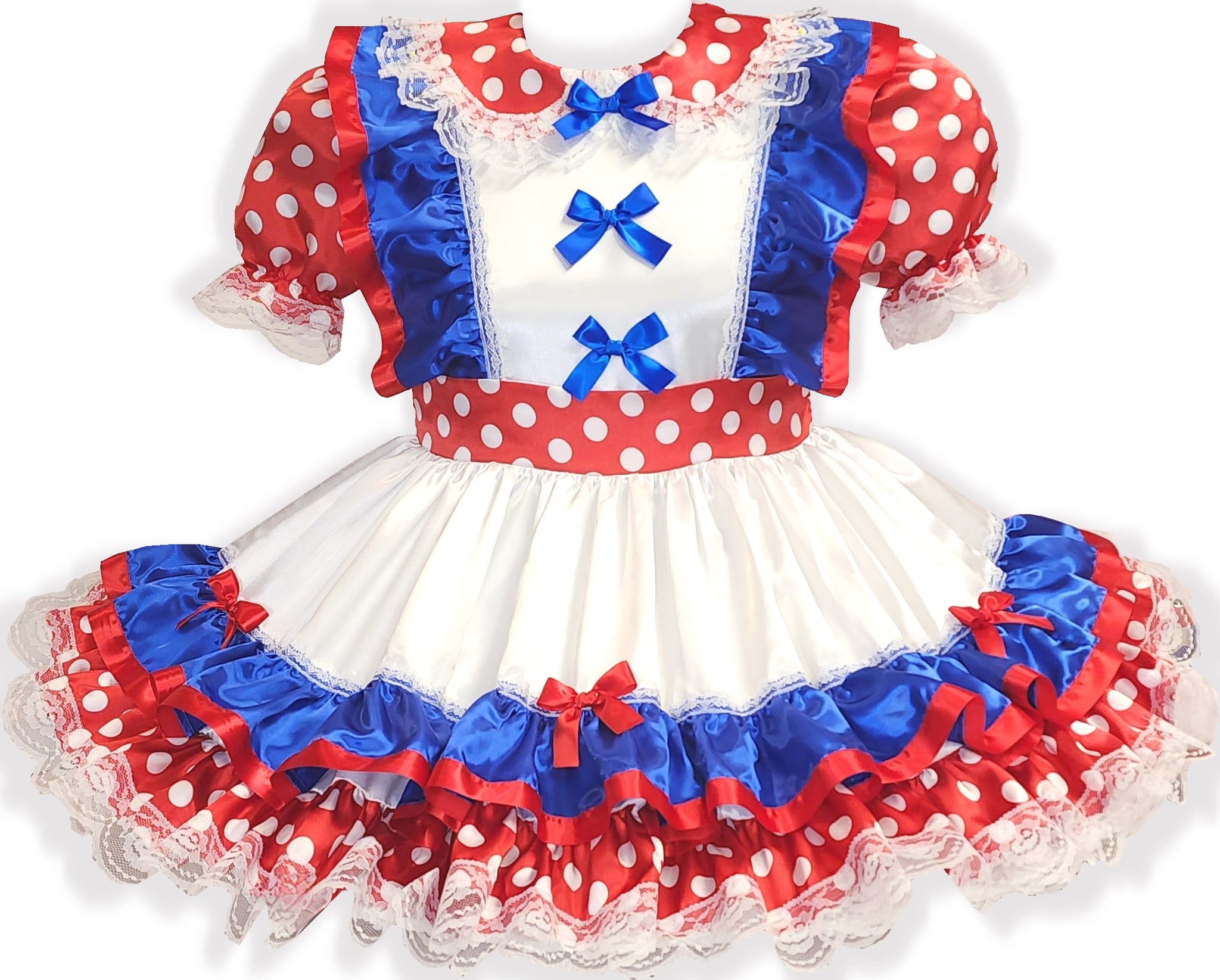Claudia Custom Fit Red White Blue Satin Polka Dots Adult Sissy Dress b Leanne's Pretty Dresses Claudia Custom Fit Red White Blue Satin Polka Dots Adult Sissy Dress b Leanne's Pretty Dresses