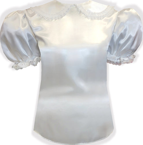 Custom Fit White Satin Button Back Adult Sissy Blouse by Leanne's