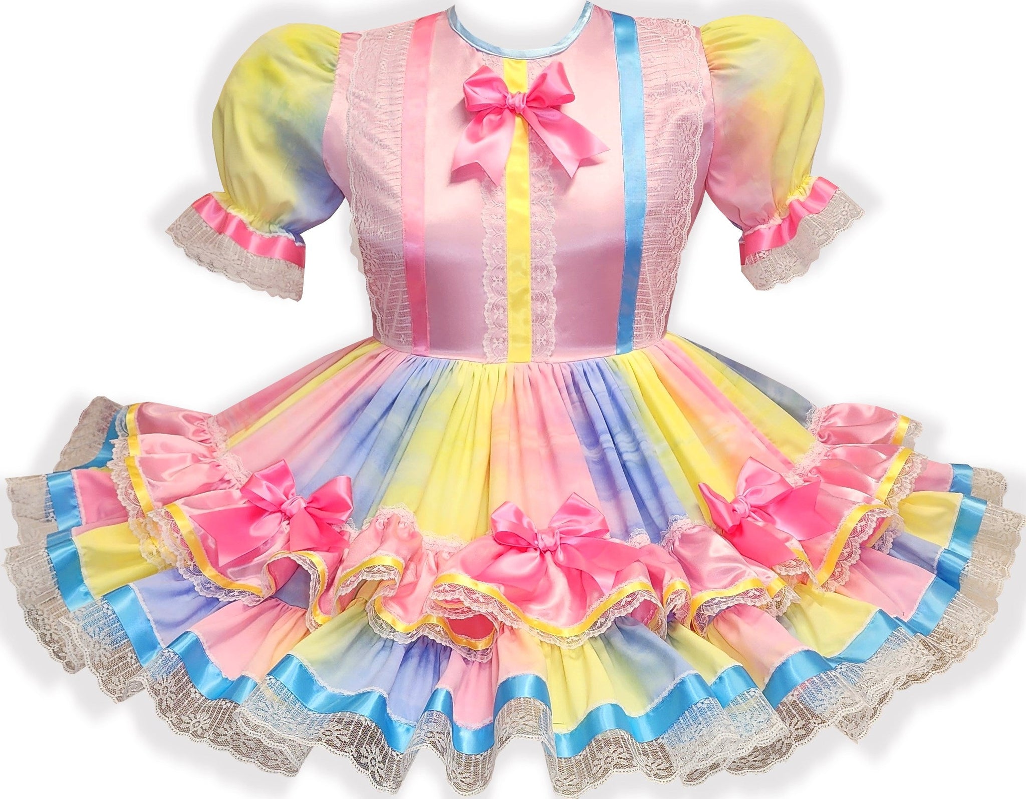 LuLu Custom Fit Pink Yellow Blue Rainbow Adult Sissy Dress by Leanne's Leanne's Pretty Dresses LuLu Custom Fit Pink Yellow Blue Rainbow Adult Sissy Dress by Leanne's Leanne's Pretty Dresses