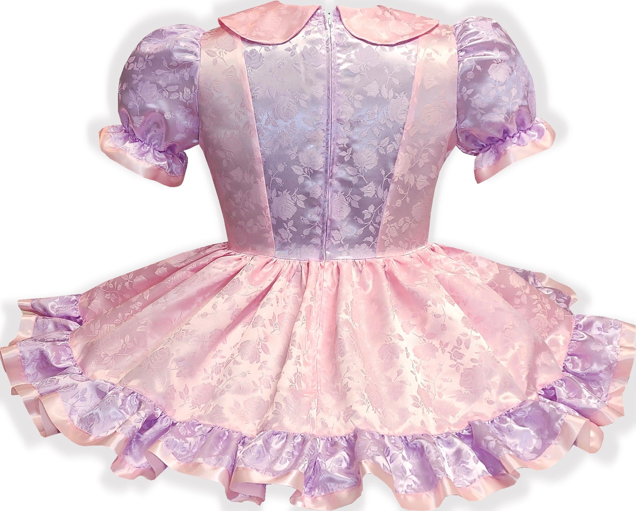 Judy Custom Fit Pink Lavender Roses Adult Sissy Dress by Leanne's Judy Custom Fit Pink Lavender Roses Adult Sissy Dress by Leanne's