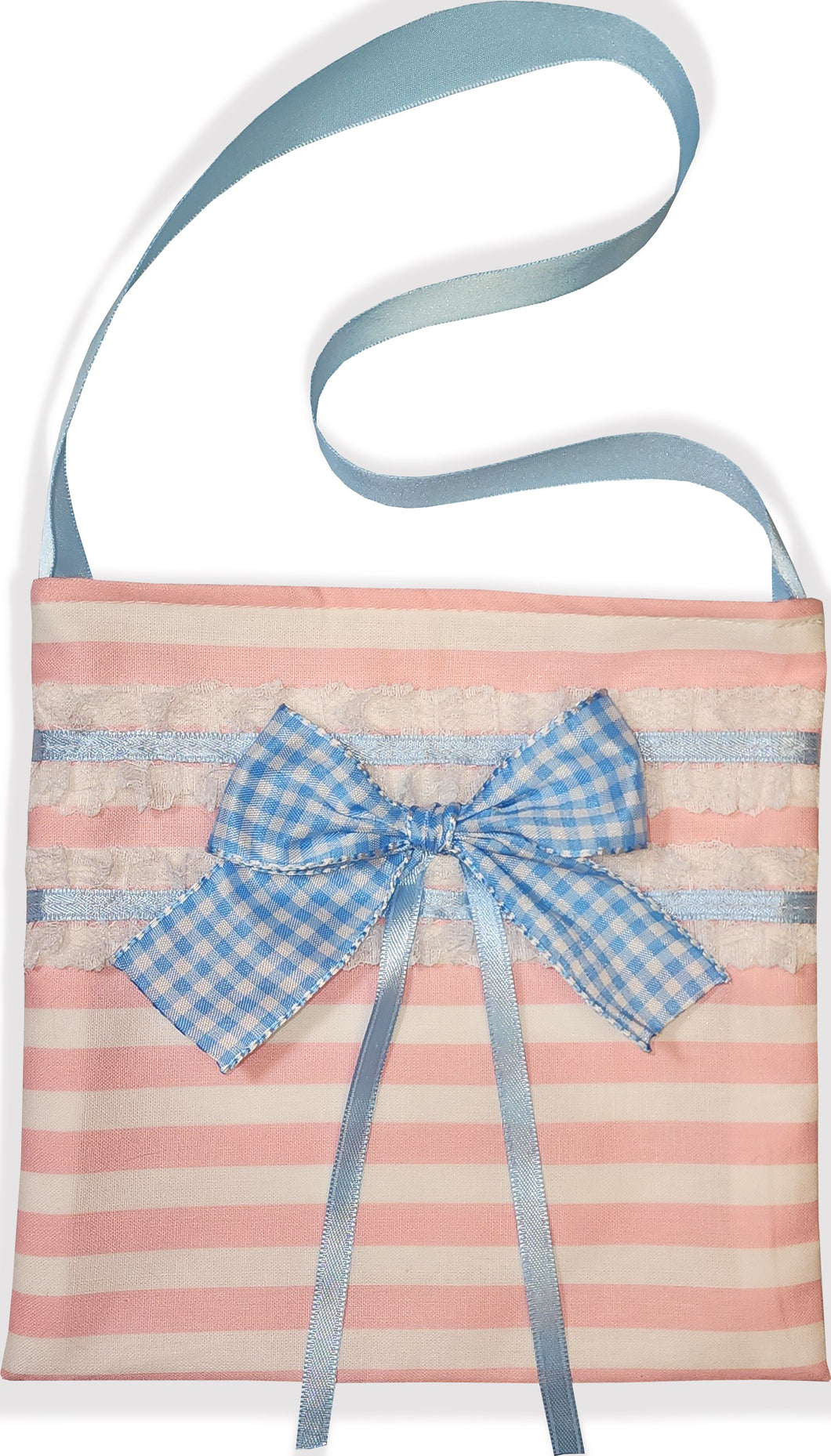 Cute Pink Blue Stripes Lacy Bow Sissy Purse Handbag