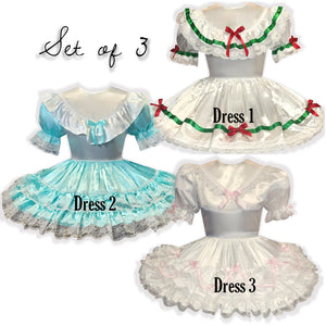 Set of 3 Ready to Wear Satin Adult Sissy Dress Bundle | 45" Chest