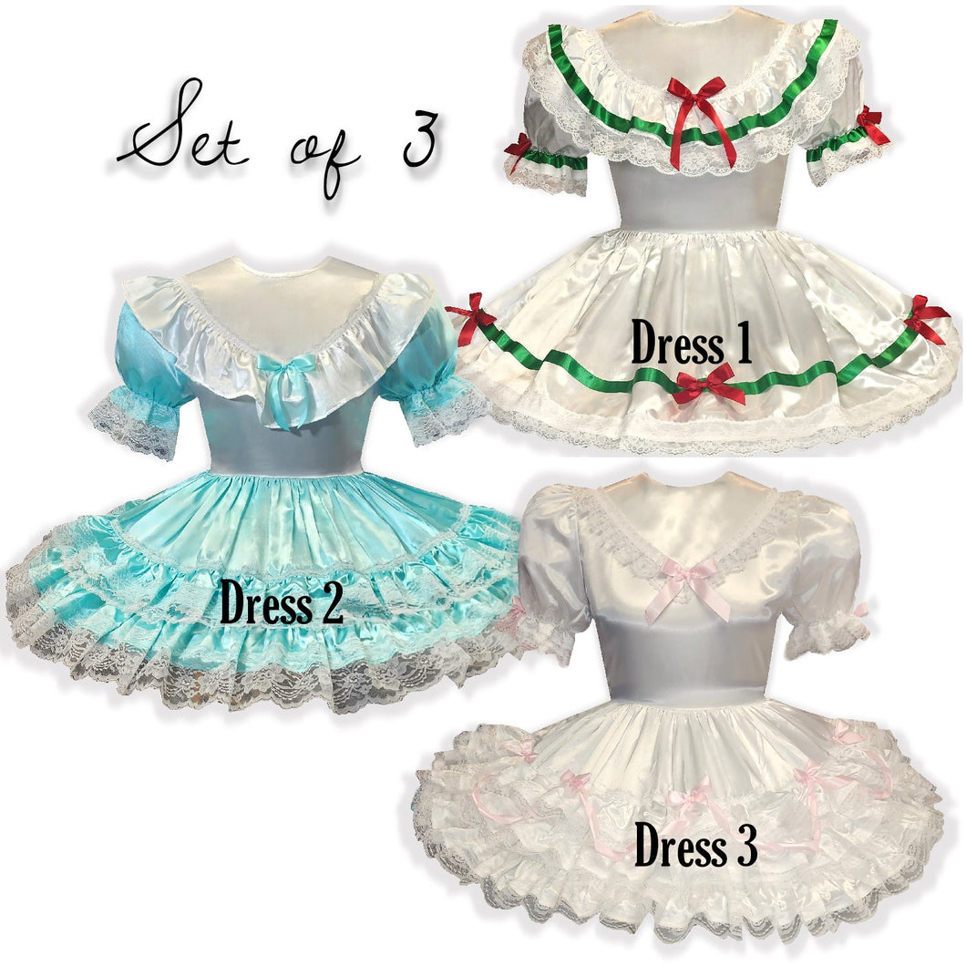 Set of 3 Ready to Wear Satin Adult Sissy Dress Bundle | 45