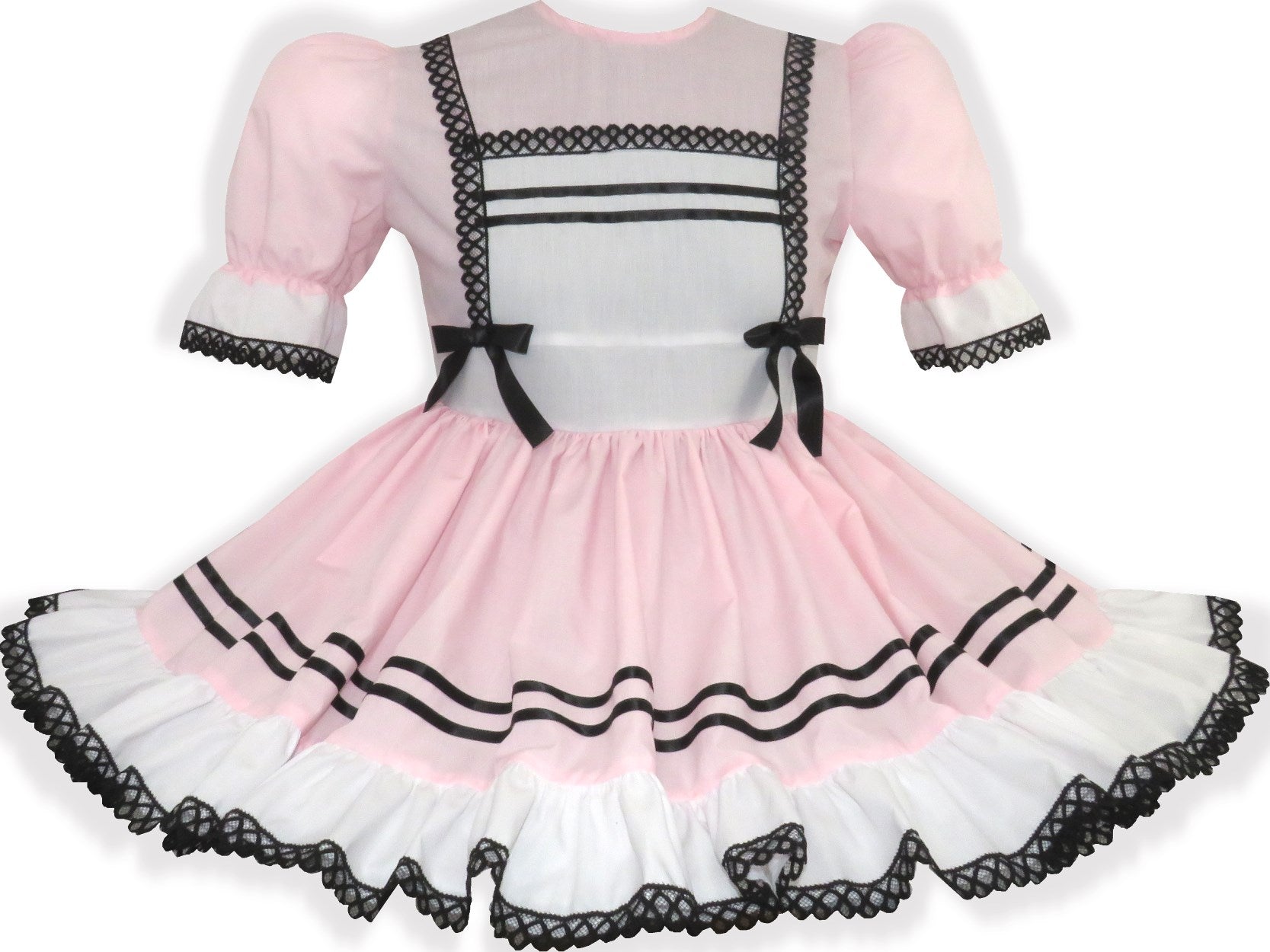 black lace and pink dress Ready to Wear Pink Cotton Black Lace Bows Adult Sissy Dress Leanne's – Leanne's Pretty Dresses